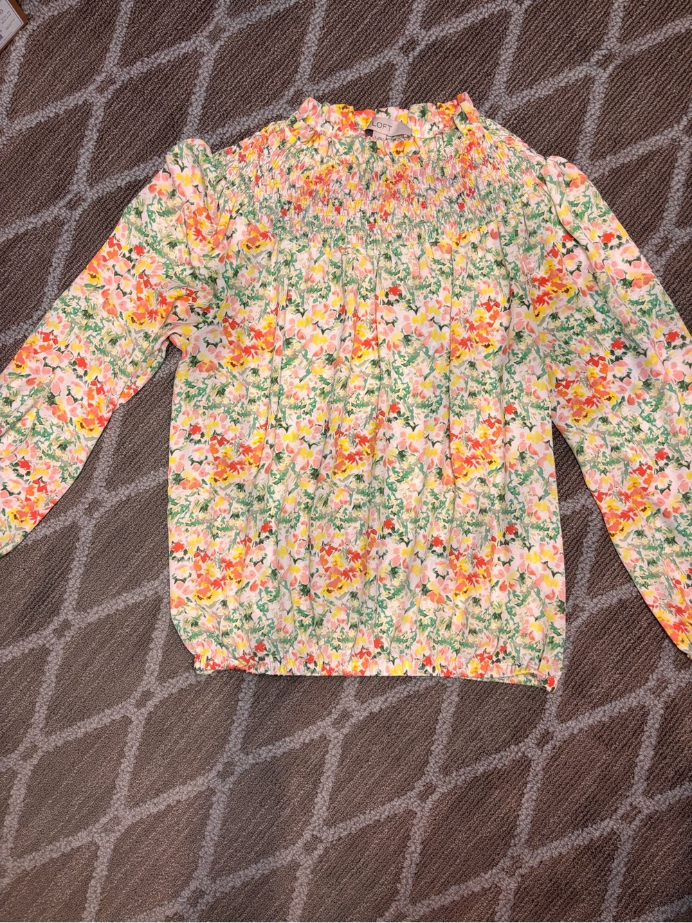 LOFT Floral Smocked Yoke Long-Sleeve Blouse - Yellow, Pink & Green